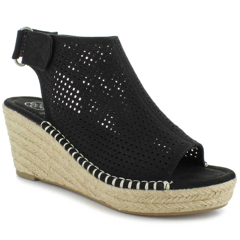 Daisy Fuentes Rory Black Wedge Sandals, Size 8.5
